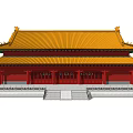 Ancient Chinese Architecture With Yellow Roof Red Walls Multi Story Structure Stone Steps Design