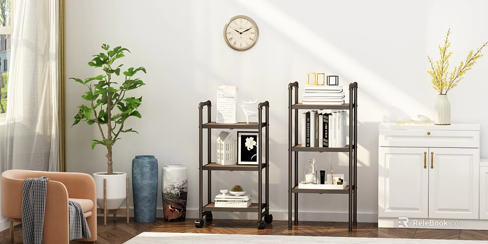 Modern Living Room Storage Shelves With Multiple Tiers Books And Decor Items 3d model 