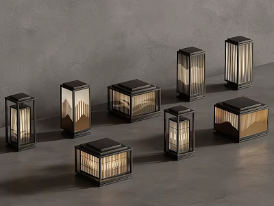 Modern Decorative Lanterns With Black Frames And Geometric Light Patterns For Interior Decoration 3d model