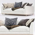 Cozy White Sofa with Patterned Pillows Mixed Color Cushions and Fur Throw Blanket 3d model