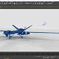 Military Fighter Drone with Long Wings Mounted Missiles Extended Landing Gear and Gray Body