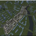 Aerial View Master Plan of Modern City with River Buildings and Green Spaces