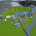 Industrial Plant Complex Layout With Multiple Buildings Green Areas And River