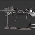 Damaged Mechanical Structure With Exposed Cables Broken Panels Metal Framework And Concrete Base