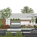 Beautiful Garden Courtyard Design with water feature green plants seating area umbrella and stone flooring