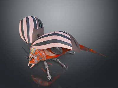 Mechanical Insect With Pink Black Striped Exoskeleton Orange Body And Mechanical Legs 3d model