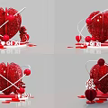 Romantic Qixi Festival Decorations With Red Heart Shapes Spheres And White Characters