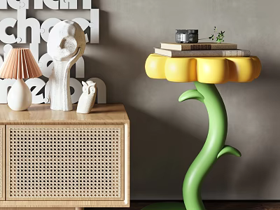 Flower Shaped Side Table with Yellow Top and Green Stem for Modern Living Room Decor 3d model