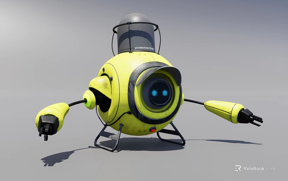 Yellow Spherical Play Equipment with Transparent Top Large Eyes Extended Arms and Metal Stand 3d model 