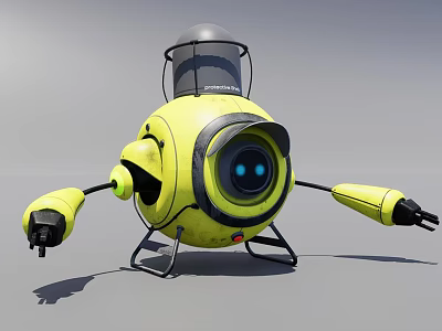 Yellow Spherical Play Equipment with Transparent Top Large Eyes Extended Arms and Metal Stand 3d model