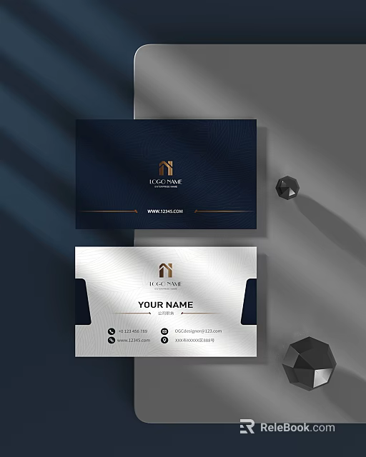 Navy Blue And White Business Card Design With Logo And Contact Information 3d model 