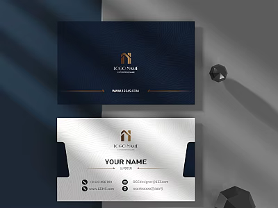 Navy Blue And White Business Card Design With Logo And Contact Information 3d model