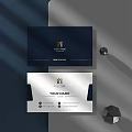 Navy Blue And White Business Card Design With Logo And Contact Information
