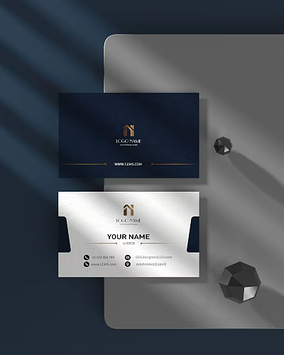 Navy Blue And White Business Card Design With Logo And Contact Information 3d model