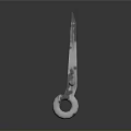 Unique Weapon Knife With White Circular Handle And Patterned Bladed Edge On Plain Gray Background