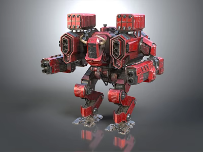 Red Mechanical Robot Character With Armored Structure And Heavy Machinery Design 3d model