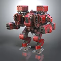 Red Mechanical Robot Character With Armored Structure And Heavy Machinery Design