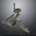 Industrial Facility Structure With Tower Pipes Platforms And Metal Components