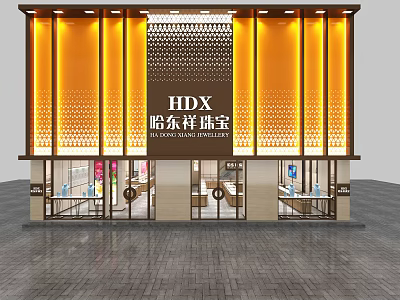 Elegant Jewelry Store Exterior Design With HDX Sign Warm Lighting And Glass Display Windows 3d model