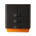 Modern Dark Wood Bedside Table With Multiple Drawers And Orange Base 3d model