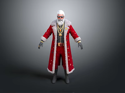 Luxurious Red Robe Character With White Beard Sunglasses Golden Accessories And Fur Trim 3d model