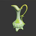 White Decorative Pitcher With Gold Accents Flower Pattern And Petal Shaped Base
