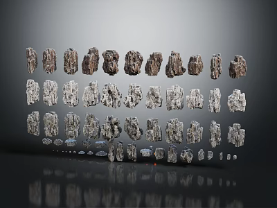 Collection of Rock Specimens in Multiple Shapes and Textural Variations 3d model