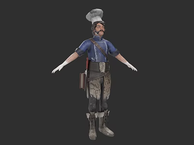 Man Wearing Chef Hat Blue Uniform White Gloves and Apron Standing 3d model