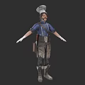 Man Wearing Chef Hat Blue Uniform White Gloves and Apron Standing