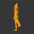 Golden Woman Doll Wearing Pointed Hat Holding Staff In Robe On Black Background