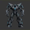 Futuristic Robot Character With Metallic Blue Black Armor And Complex Mechanical Design