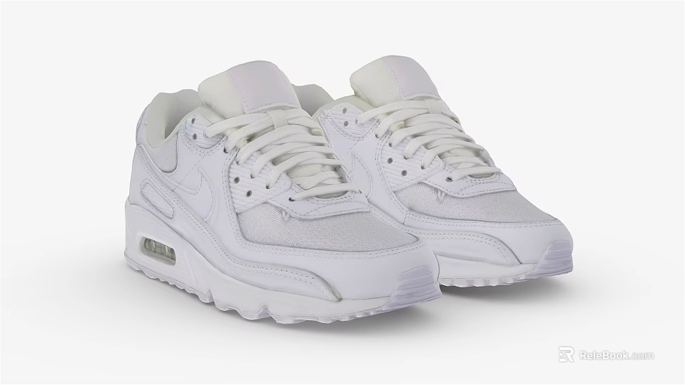 White Casual Athletic Sneakers With Air Cushion Comfortable Stylish Shoes 3d model 