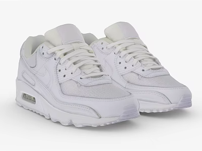 White Casual Athletic Sneakers With Air Cushion Comfortable Stylish Shoes 3d model