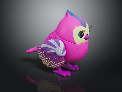 Cute Pink Cartoon Bird Toy With Purple And White Striped Tail And Colorful Patterns 3d model