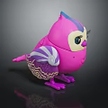 Cute Pink Cartoon Bird Toy With Purple And White Striped Tail And Colorful Patterns
