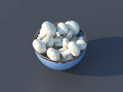 Sculpted White Mushrooms In Blue Ceramic Bowl Artistic Decorative Piece 3d model