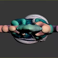 Fantasy Decorative Sword With Teal Pink Flame Like Patterns And Intricate Hilt