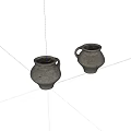 Two Gray Handled Clay Ceramic Vessels With Round Shape On White Background 3d model