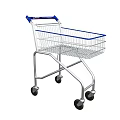 Sturdy Metal Shopping Cart With Blue Handle Basket And Wheels For Public Use