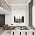 Spacious Modern Apartment Interior With Open Layout Spiral Staircase And Light Gray Sofa 3d model