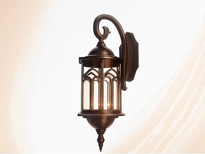 Vintage Bronze Wall Lamp With Arched Grille And Curved Top Decoration 3d model