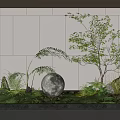 Modern Natural Garden Miniature With Green Plants White Sphere Ferns Small Tree And Wall Background