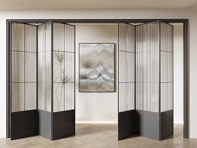 Modern Folding Doors With Glass Panels And Metal Frames In Interior Space 3d model