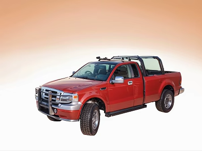 Red Single Cab Pickup Truck With Roof Rack And Large Off Road Tires 3d model