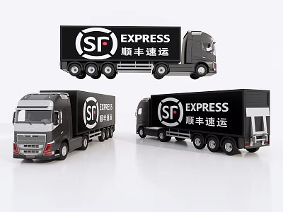 SF Express Black Delivery Trucks With SF Logo And Shunfeng Express Branding 3d model