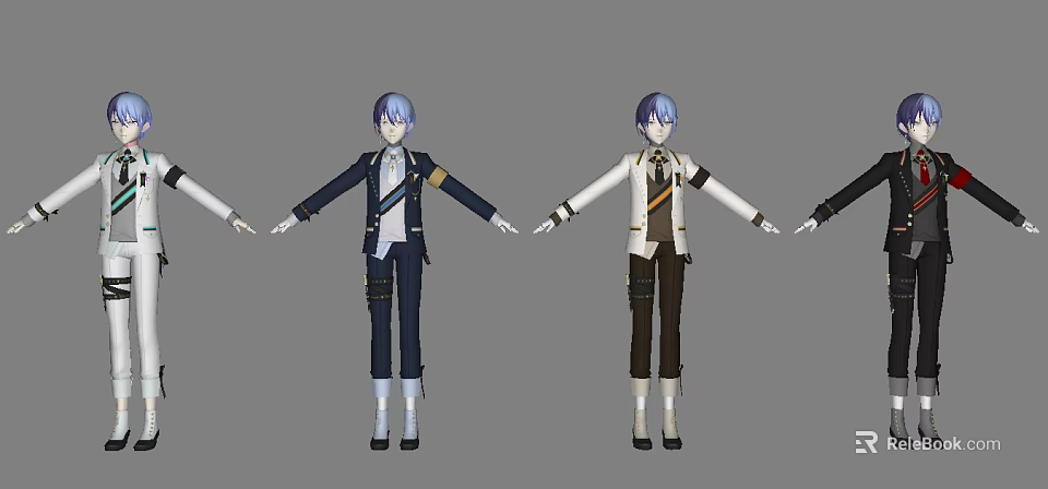 Game Movie Character 3D Models With Different Uniform Outfits Blue White Coats And Accessories 3d model 
