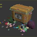 Orange Garbage Waste Bin With Scattered Trash And Black Garbage Bags