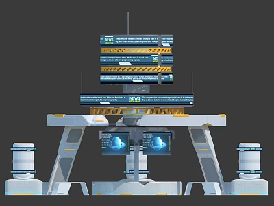 Futuristic Tech Station With Multiple Screens Platform Pillars And Blue Digital Displays 3d model