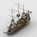 Detailed Building Blocks Sailing Ship Model With Multiple Masts Intricate Hull And Decorative Elements 3d model
