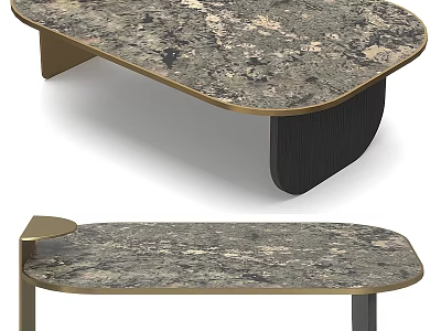 Modern Coffee Table With Gray Veined Marble Top Gold Metal Trim And Black Legs 3d model